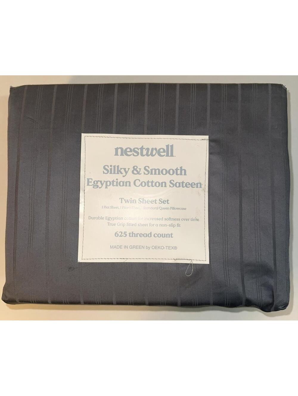 Nestwell 625TC Egyptian Cotton Sateen Full Sheet Set Gray Silver NEW